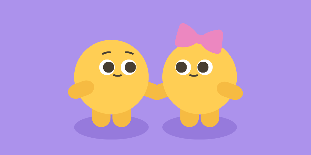 Rupert and Berta, two cute yellow characters, are holding hands.